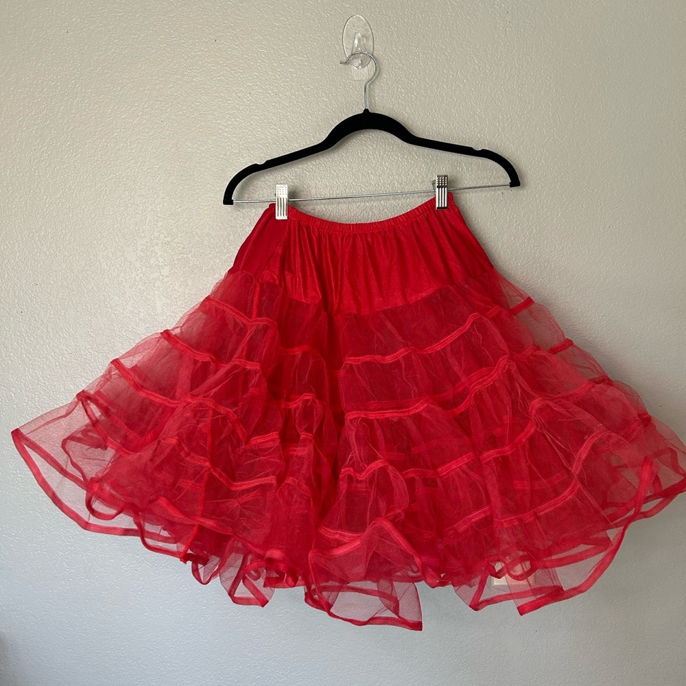 Red Tulle Layered Petticoat Slip Halloween Costume Festival Skirt One-Size